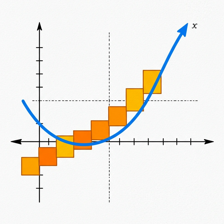 Thumbnail image for MATH 108, showing a parabola with some boxes in a Cartesian plot.