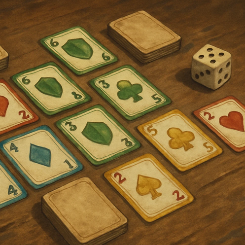 Thumbnail image for MATH 244, showing a collection of cards and one die.
