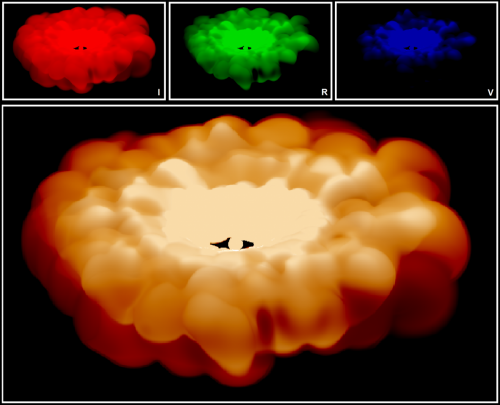 Combining the light from IRV (Infrared, Red, Visible) filters to generate an extended color image.