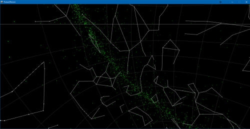 The distribution of pulsars in the galactic plane.  These are not visible by default.