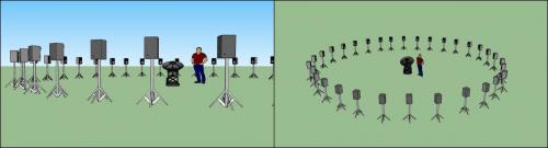 A rendering of one potential speaker arrangement for the system.