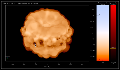 Temperature color mapping with mouse hover details on the temperature and brightness filter bars.