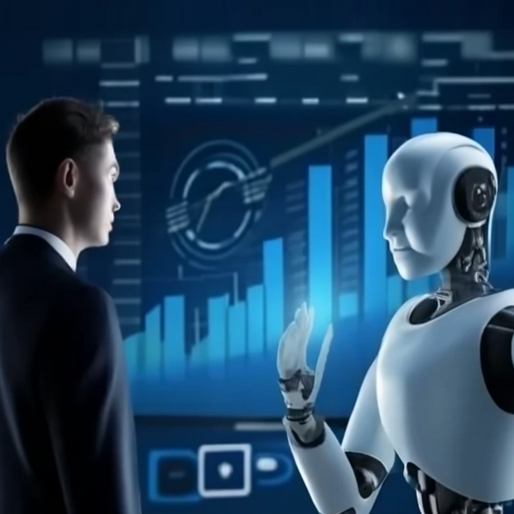 Thumbnail image for the human-machine teaming research area, showing a human and robot conversing.